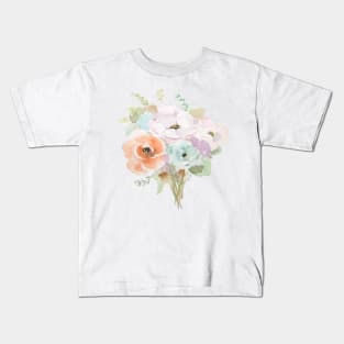 orange purple and blue flowers bouquet loose watercolor Kids T-Shirt